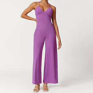 Nuova tuta elegante e Sexy con scollo a V con tute a gamba larga tuta da ginnastica pelle carne imbottitura donna un pezzo all'ingrosso Align Longline - Product Image 3