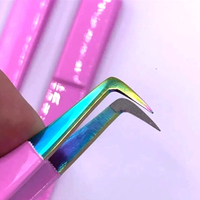 Pince à épiler à pointe en fibre rose violette, pince à épiler pour extensions de cils, pince à épiler à pointe en fibre avec poignée diamantée, pince à épiler à volume à 90 degrés pour extensions de cils