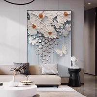 Peinture murale abstraite 3D personnalisée à la main, fleur blanche, peinture à l'huile pour salon, chambre à coucher, décoration intérieure, supporte la base en toile