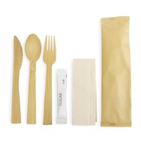 Ensemble de couverts jetables en bambou biodégradable de qualité supérieure, design épuré, pour les repas en avion et les services de traiteur