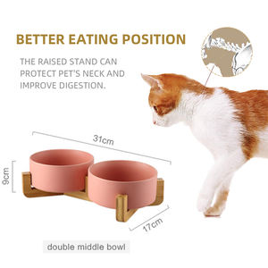 Potes de bicho de estimação portáteis de luxo, eco friendly, elevado, comida, viagem, cerâmica, <span class=keywords><strong>pet</strong></span> com suporte de madeira - Product Image 2