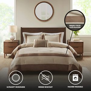Comforter Set,Faux Suede,Deluxe Hotel Styling All Season Down Alternative <strong>Bedding</strong> Matching Shams,Decorative Pillow Border <strong>Taupe</strong> - Product Image 2