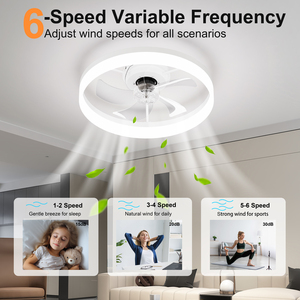 19.7'' LED <b>Ceiling</b> <b>Fan</b> Light 6 Speed Reversible APP <b>Remote</b> <b>Control</b> Flush Mount WHITE Fandelier for Bedroom - Product Image 5