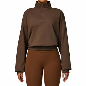 Sweat à capuche zippé pour femme, couleur chocolat, coupe ample, coupe-vent, chaud, idéal pour la course, le fitness et le yoga - Product Image 1