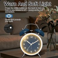 4,5 inch Twin Bell Stille Quartz Metalen Bureauklok Analoge Klok Zonder Tikken Wekker Met Achtergrondverlichting Dubbele Bel Snooze Functie Kinderen