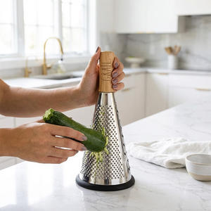 <span class=keywords><strong>Râpe</strong></span> <span class=keywords><strong>à</strong></span> fromage <span class=keywords><strong>rotative</strong></span> multifonction avec poignée en <span class=keywords><strong>bois</strong></span>, en acier inoxydable, pour légumes et fromage - Product Image 2