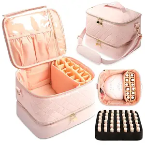 Nail Polish Organizer Holds 54 Bottles and Nail Lamp Double Layer Organizer Case with Shoulder Strap Nail Organizers and Storage