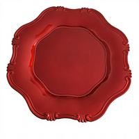 Assiette à dîner ronde en plastique écologique rouge de 13 pouces, idéale pour les mariages, les fêtes, les banquets, les dîners et les réceptions