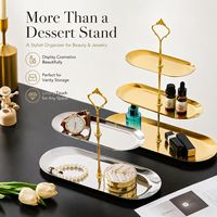 Nampan Sajian Oval 2/3 Tingkat dari Baja Anti Karat, Rak Penyimpanan Serbaguna untuk Dessert & Perhiasan Kosmetik, untuk Dekorasi Rumah & Meja Rias Pernikahan