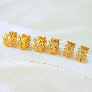 Pendientes de Aro en Forma de Hoja, Color Dorado, Moda 2026, Chapados en Oro de 21k con Circonita, para Mujer, Regalo para Fiesta - Product Image 4