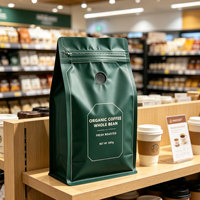 Sachets de café à fond barrière de qualité supérieure, commande à faible MOQ, impression numérique personnalisée, sacs à 8 soudures latérales avec fermeture éclair refermable