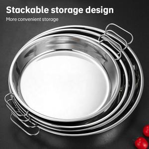 Assiettes à dîner de restaurant OEM Plateau à <span class=keywords><strong>pizza</strong></span> rond Plateau de cuisson léger en acier inoxydable Plats de service pour la restauration - Product Image 2