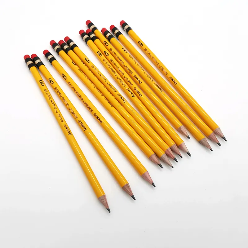 Pencil supplies standard No 2 hb wooden black lead graphite yellow pencil with customized logo with eraser topper