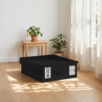 Panier de rangement pliable en tissu Oxford noir avec poignée, fenêtre transparente et panneau en PP renforcé pour draps de lit