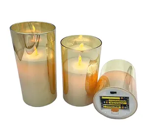 Lilin dengan Bergerak Wick Berkedip Flameless LED Candle Abu-abu Kaca untuk Dekorasi Rumah