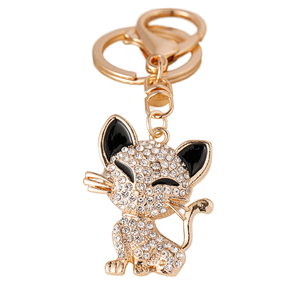 Porte-clés pendentif chat en alliage plaqué or <span class=keywords><strong>EASYA</strong></span>, style dessin animé tendance, breloque de sac mignon en forme d'animal incrusté de strass - Product Image 1