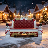 Décoration de Noël extérieure imperméable, sculpture géante en fibre de verre 3D de bonhomme de neige et Père Noël sur banc, pour centre commercial