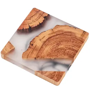 Custom Size Shape Color Wooden Resin Coaster Tea Accessaries Cedar Wood Epoxy Resin Cup Coaster