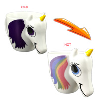 Tasse magique en porcelaine 3D sculptée licorne 13oz, changeant de couleur, révélée par la chaleur, gaufrée, cadeau fantaisie personnalisé