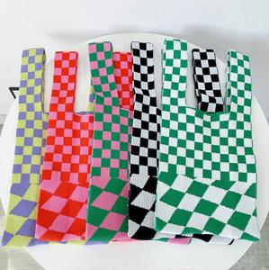 Bolso de mano de ganchillo y lana, tejido a cuadros, personalizado, estilo INS, moda coreana, entramado de punto, para compras, chaleco, bolso de hombro - Product Image 2