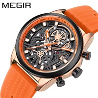 Montre à quartz de luxe pour homme MEGIR 2235, chronographe lumineux, montre de business à cadran ajouré pour homme, date, bracelet en silicone, étanche