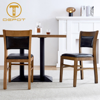 Chaise de restaurant vintage en bois massif, siège en cuir noir, chaise rembourrée avec structure en bois pour restaurant, café, cuisine
