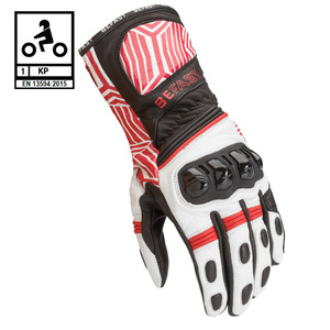 Gants de moto Befast SENTUL CE en cuir de course noir blanc rouge XL - Product Image 1