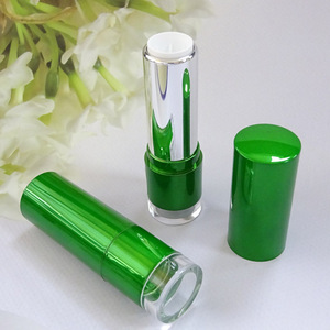 Green Plastic Lipstick Tube With Clear <b>Base</b> Electroplated Surface 20mm Diameter Cosmetic Lipstick Container For <b>Makeup</b> - Product Image 1