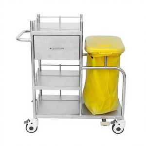 Stainless Steel Hospital Waste <b>Trolley</b> With Drawer And Trash Bin For Medical Use - Product Image 4