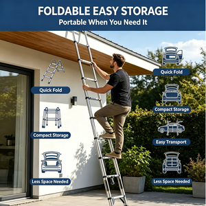 Stainless Steel Telescopic Retractable Folding <strong>Ladder</strong> <strong>Hook</strong> 150kg Load Capacity 1-Year Warranty 45/50 Climbing Angle Manual Lock - Product Image 3