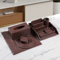 Ensemble de bureau personnalisé de luxe léger : Boîte à mouchoirs, Organisateur de documents de bureau, Porte-stylos en cuir artisanal