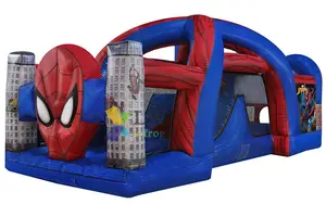 Grote Spiderman Opblaasbare 5 In 1 Combo Bootcamp Hindernisbaan Kids Run Opblaasbare Hindernisbaan Verhuur