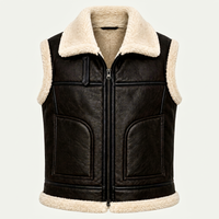 Gilet en cuir véritable noir pour homme, en peau de mouton, chaud pour l'hiver, veste sans manches pour motard, veste bomber pilote