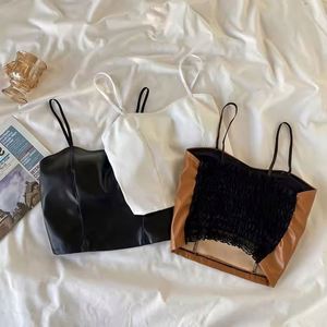 Women's New Trendy Clothing Sexy Sleeveless <b>Cropped</b> Tank <b>Top</b> Pu Leather Camisole <b>Tops</b> - Product Image 2