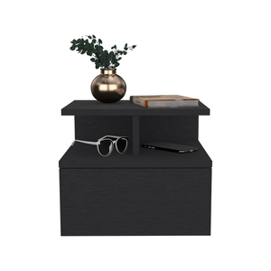 Table de chevet flottante à un tiroir, finition Wengue noir, rangement mural, meuble de chambre - Product Image 5