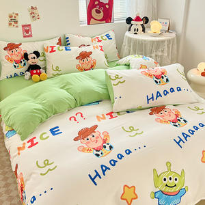Juego de cama de 4 piezas para niños, Sábana bajera ajustable de Color puro con patrón de dibujos animados, <span class=keywords><strong>funda</strong></span> nórdica de poliéster con <span class=keywords><strong>funda</strong></span> de almohada - Product Image 3