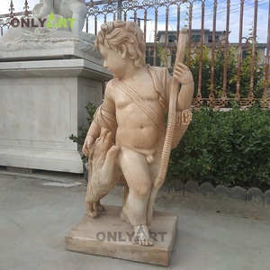 ONLYART diseño de fábrica puede por encargo mármol natural tallado desnudo niño pequeño jardín estatuas con perro - Product Image 2