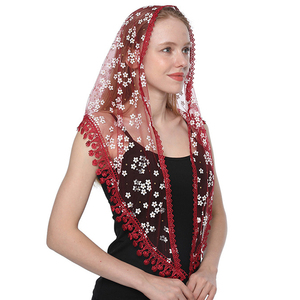 Mantille espagnole <span class=keywords><strong>blanche</strong></span> triangulaire, voile de chapelle d'église catholique, voile doux en dentelle florale en tulle, couvre-chef pour femmes, mariage - Product Image 3