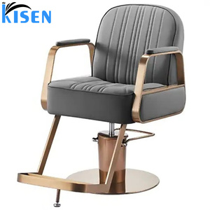 Kisen Modern Barber <b>Chair</b> Salon Barber ChaFaux <b>Leather</b> Hydraulic Height Adjustable Round Base Salon Furniture - Product Image 2