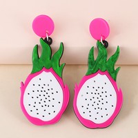 Eenvoudige Zoete Fruit Hanger Hars Oorbellen Pitaya Acryl Oorbellen Partij Sieraden Groen Blad Zwart Gespikkeld Wit Roze 1 Paar