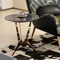 Table d'appoint de luxe en marbre naturel rond, base en métal doré poli en forme de X, table d'appoint moderne pour salon et chambre à coucher