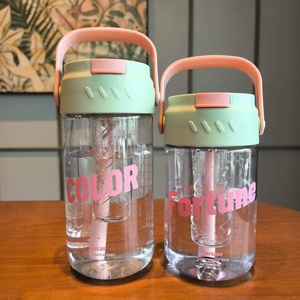 Vendita calda estate portatile 600ml bottiglia <span class=keywords><strong>di</strong></span> acqua <span class=keywords><strong>di</strong></span> grande capacità in plastica trasparente con filtro e paglia per bere direttamente il tè - Product Image 2