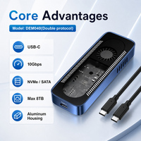 Carcasa DiTaiJia DEM040 para SSD M.2 con Ventilador de Enfriamiento Activo, Doble Protocolo, 10Gbps USB3.2 Gen2, Carcasa de Aluminio, Compatible con NVMe SATA PCIe Gen3