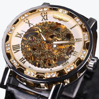 Montre-bracelet mécanique squelette pour homme Royal Design, haut de gamme OEM, luxe, transparente, mode, diamant, mouvement à engrenages lumineux