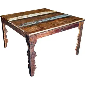 Công nghiệp & cổ điển phòng ăn đồ nội thất Ấn Độ cũ khai hoang gỗ cổ vuông gấp bàn ăn - Product Image 1