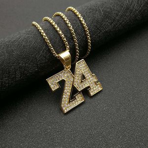 Collier pendentif numéro 24 en acier titane plaqué or, entièrement serti de diamants, pour homme et femme, bijou hip-hop, cadeau tendance. - Product Image 2