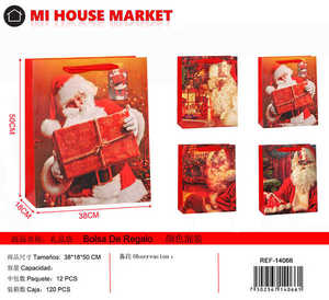 Sacchetto regalo di Natale in plastica rossa con design Babbo Natale per regali natalizi - Product Image 3