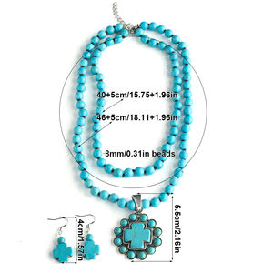 เครื่องประดับแฟชั่นโบฮีเมียนผู้หญิง8mm ทำด้วยมือ2ชั้นสร้อยคอต่างหูข้ามเสน่ห์ชุดเครื่องประดับ - Product Image 6