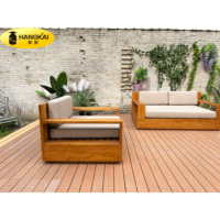 Ensemble de canapés de jardin Hangkai en teck moderne avec coussins imperméables et mousse à séchage rapide – Mobilier d'extérieur pour ferme, cour, parc, hôtel