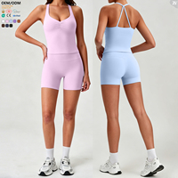 ABX8001-2+ADK8001 Ensemble de sport pour femmes, idéal pour la course et les activités de plein air, anti-boulochage, soutien-gorge et short, parfait pour le Pilates et le yoga